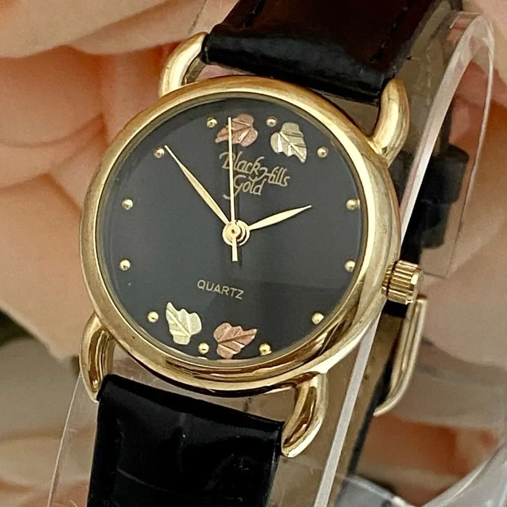 Black Hills Gold Real 12K Gold Leaves on Dial Ladies Watch